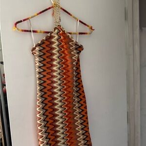 SHEIN Orange Brown Halter Sheath Dress